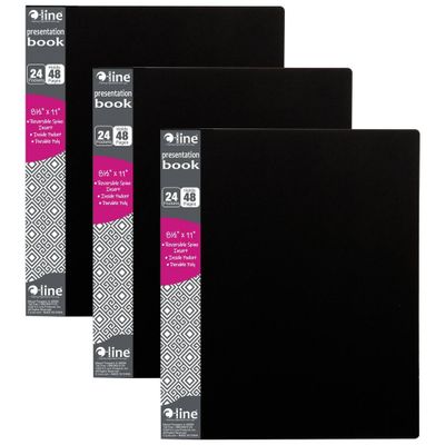 3pk 24 Pocket Bound Sheet Protector Presentation Book - C-Line: Plastic, 8.5x11 Inch, Black, 25 Sheet Capacity