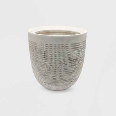 9 Wide Textured Ceramic Outdoor Planter Pot White - Project 62