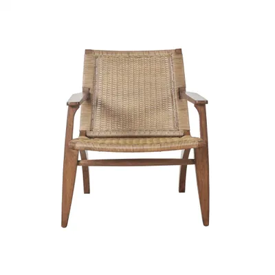 Daire Accent Chair Natural: Rattan Back, Mahogany Frame, Microfiber Seat - Madison Park