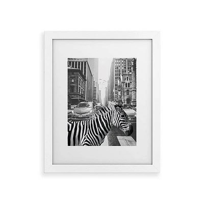 Deny Designs 18x24 Dagmar Pels Zebra in New York City White Framed Art Print