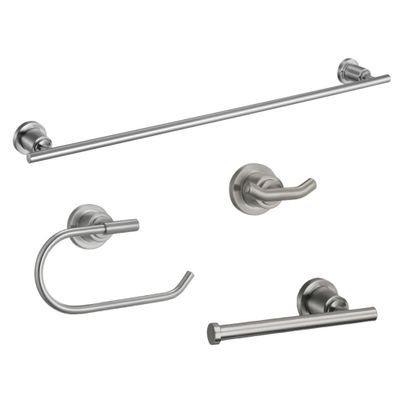 4pc Geneva Bathroom Accessory Kit Satin Nickel - Design House: Metal Bath Hardware Set with Towel Bar, Ring, Hook