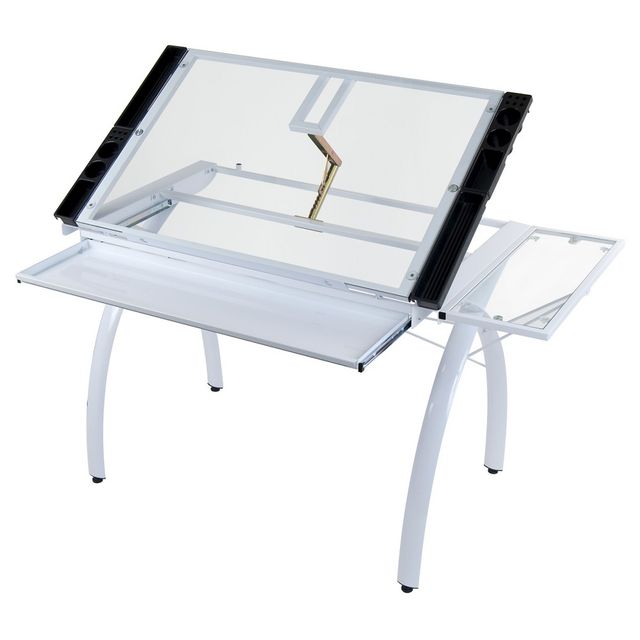 Futura Craft Station with Folding Shelf-White/Clear Glass