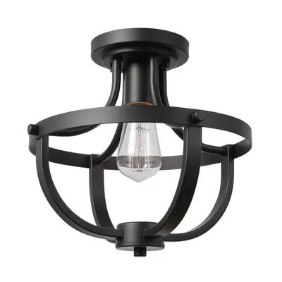 Stellan 1-Light Matte Black Flush Mount Ceiling Light - Globe Electric: ETL Listed, Metal, Dimmable