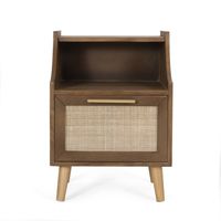 Boyes Contemporary End Table with Hutch: Rattan Accents, Splayed Legs - Christopher Knight Home