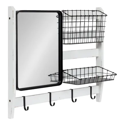 28x8x24 Tanner Wall Organizer with Mirror and Hooks  - Kate & Laurel All Things Decor