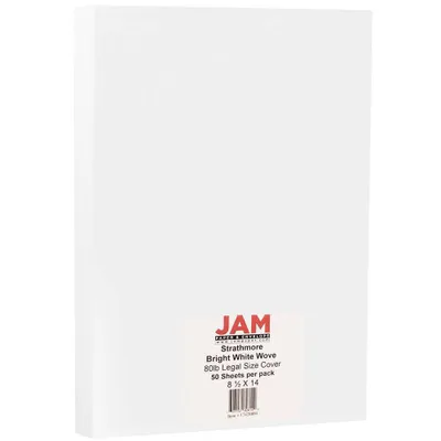 JAM Paper 8.5x14 Legal Cardstock Coverstock Strathmore 80lb 50 Sheets Bright White Wove