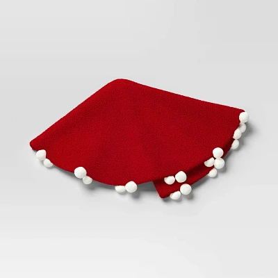 48 Faux Shearling with Pom Pom Trim Christmas Tree Skirt Red - Wondershop