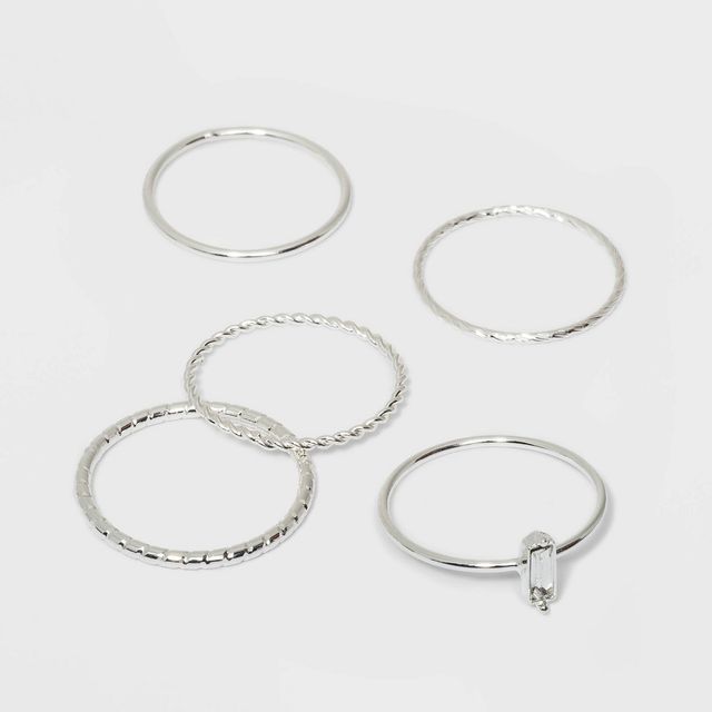 Clear Stone and Four Thin Ring Set 5pc