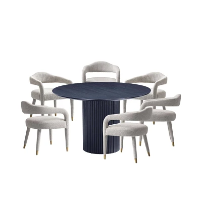 Manhattan Comfort 7pc Hathaway and Aspen Modern Dining Set Black/Silver Lining