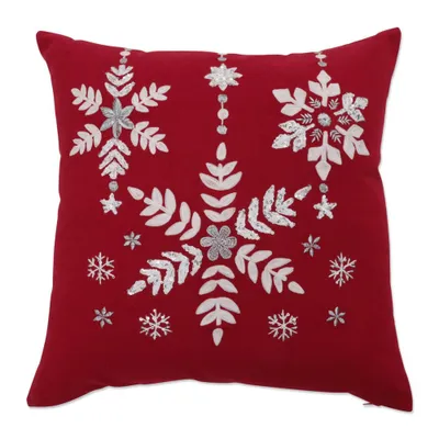 18x18 Snowflakes Christmas Indoor Square Throw Pillow Red - Pillow Perfect: Embroidered, Sequin Detail, Zippered