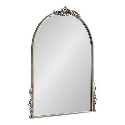 Kate & Laurel All Things Decor 21x26 Myrcelle Decorative Framed Wall Mirror: Antique Silver, Arched, Ornate Garland Design