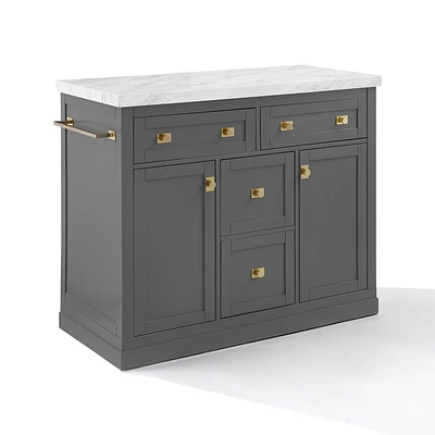 Crosley 42 Claire Kitchen Island Gray/White Marble: Storage, Faux Marble Top, Towel Bar, Hardwood