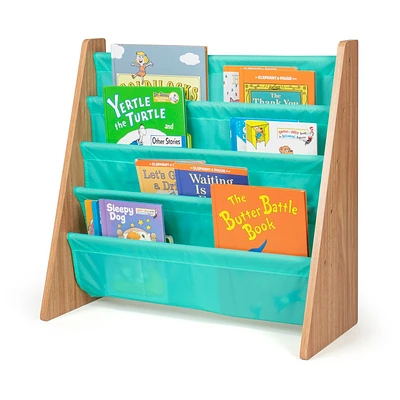 Kids Bookshelf 4 Tier Book Organizer Seafoam Green/Natural - Humble Crew