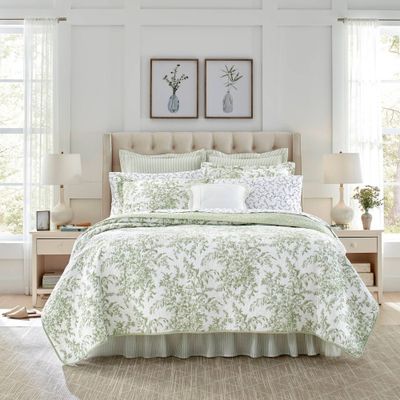 Bedford 3pc Cotton Quilt & Sham Set Green - Laura Ashley: Pattern