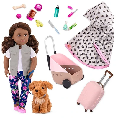 Our Generation Malia 18 Doll & Pet Travel Bundle