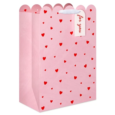 Valentines Day Gift Bag Medium Allover Heart Scallop Pink