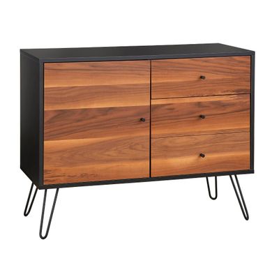 Rodan Mid-Century Modern 1 Door with 3 Drawer Buffet Black/White - Lifestorey: Walnut Veneer, Storage Sideboard