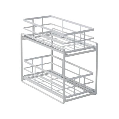 Honey-Can-Do Flat Wire Sliding Basket Organizer - White: Kitchen Organizer, Under Sink Storage, Steel, 12 H x 14 W x 8 D