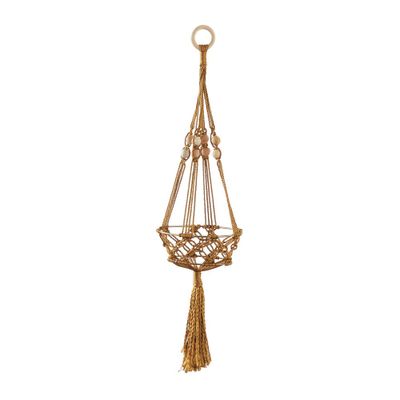 Olivia & May 8 Wide Bohemian Fabric Planter Pot Brown: Indoor Macrame Plant Hanger, No Assembly Required