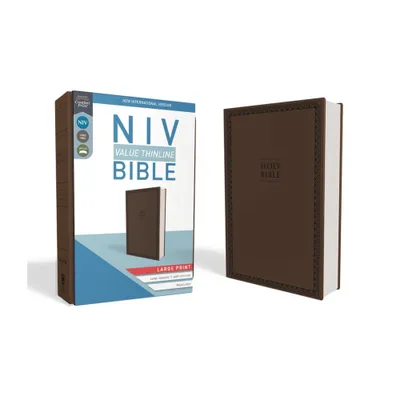 NIV, Value Thinline Bible, Large Print, Imitation Leather, Brown - by Zondervan (Leather Bound)