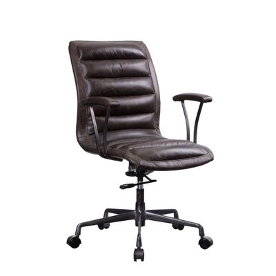 Zooey Executive Office Chair Distress Chocolate Top Grain Leather - Acme Furniture: Metal Frame, Fixed Arms, Adjustable Height