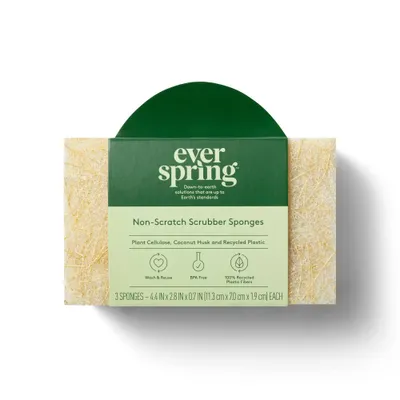 Natural Non-Scratch Scrubber Sponges - 3ct - Everspring