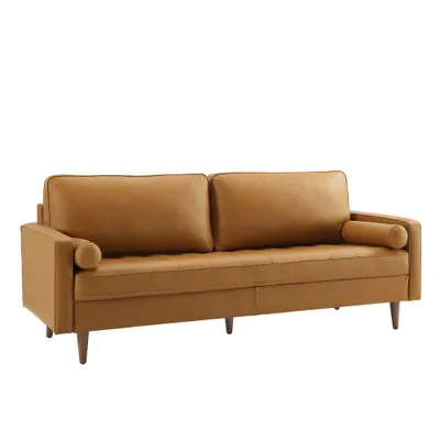 81 Valour Leather Sofa Tan - Modway: Mid-Century Modern, Walnut-Stained Legs, Supports 900 lbs