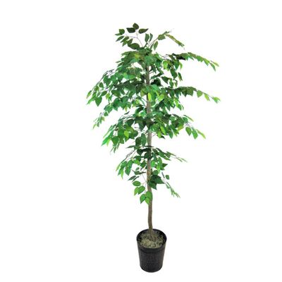 LCG Florals 6 Artificial Ficus Tree in Metal Container Green: Indoor Polyester Faux Plant, No Assembly Required