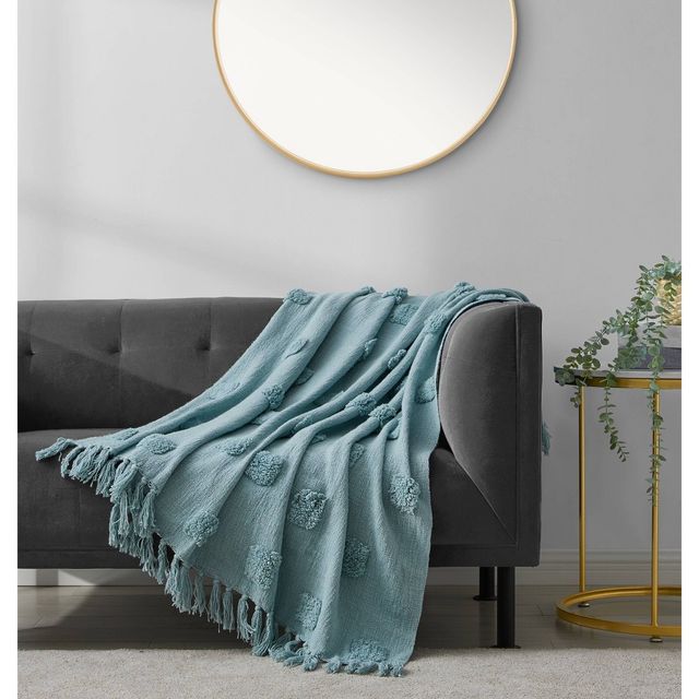 50x60 Anida Tufted Throw Blanket  - Refinery29: Cotton Fringe, Lightweight, Cozy Decor