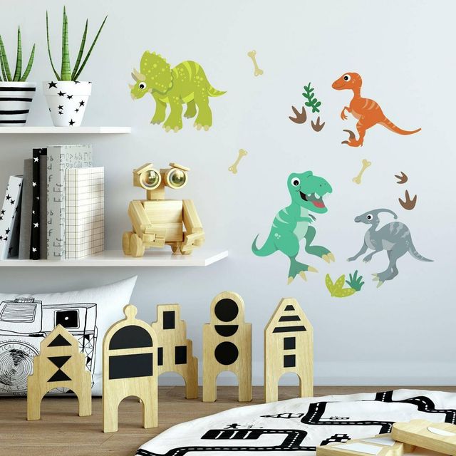 Friendly Dinosaur Peel and Stick Wall Decal - RoomMates: Kids Room Decor, Vinyl Stickers, T-Rex, Stego, Triceratops