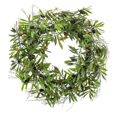 Artificial Olive Leaf Wreath (24) - Vickerman: Indoor Faux Floral Decor, Polyester, Spring Theme