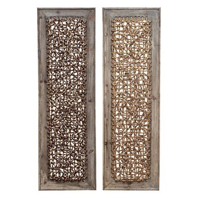 Wood Abstract Woven Seagrass Wall Decor Set of 2 Brown - Olivia & May