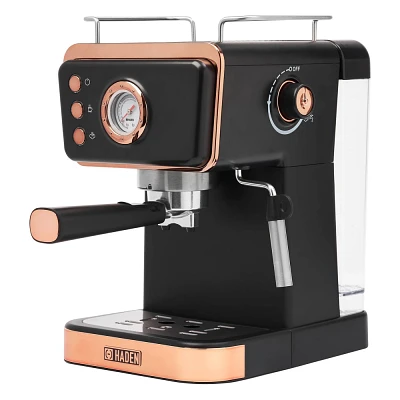 Haden Barista Brew Stainless Steel Espresso Maker 20-Bar Pressure System with Milk Frother Black/Copper: 1.5L Electric, 1350W, Spot Clean