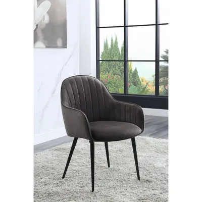 25 Caspian Accent Chair Dark Gray Fabric/Black Finish - Acme Furniture: Upholstered Vanity Chair with Channel-Tufted Backrest