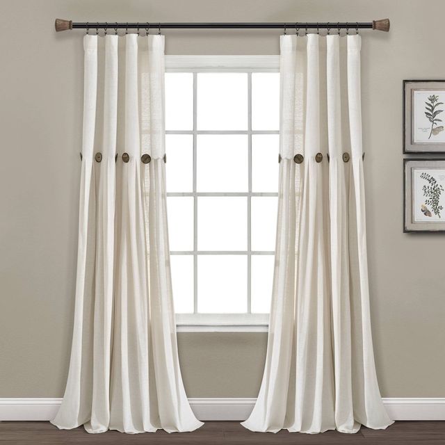 84x40 Farmhouse Linen Button Light Filtering Window Curtain Panel Off White - Lush Dcor: Modern Cotton Rod Pocket