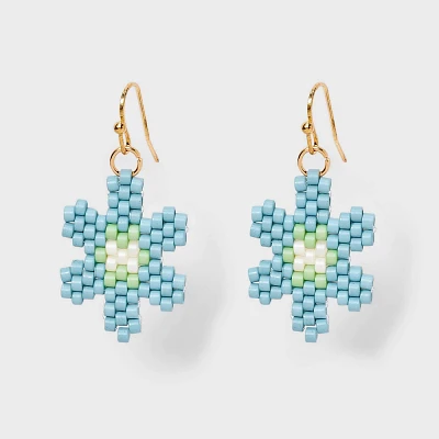 Woven Beaded Flower Drop Earrings