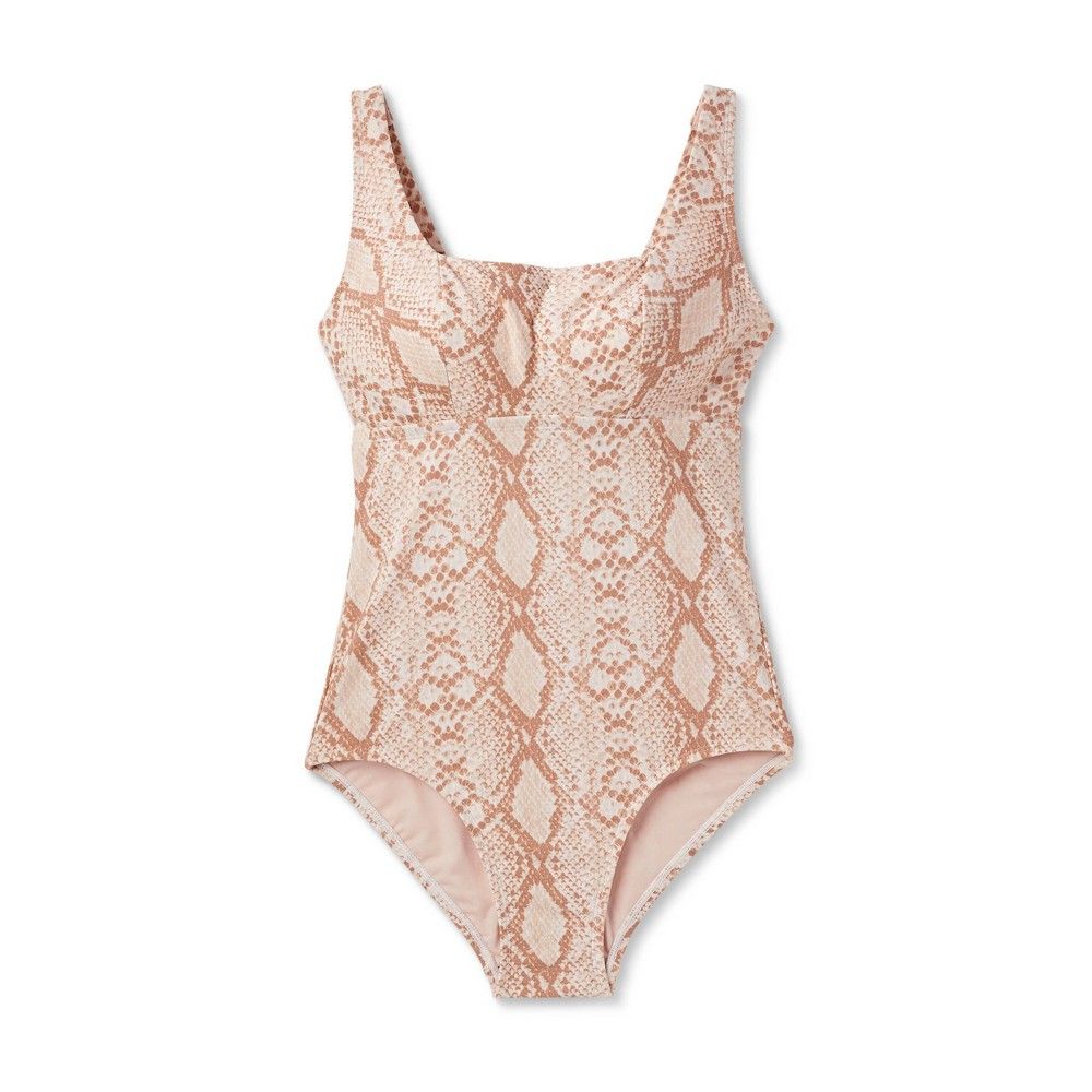 Kona Sol Womens Post Mastectomy Square Neck Full Coverage One Piece Swimsuit  - Kona Sol Snake Print | Connecticut Post Mall