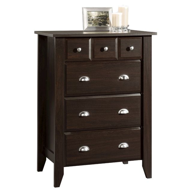 Shoal Creek 4 Drawer Chest with Easy Glide Metal Runners Jamocha Wood - Sauder: Storage Furniture for Bedroom