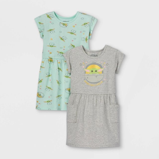 Toddler Girls 2pc Star Wars Baby Yoda Knit Short Sleeve Dress - Heather Gray