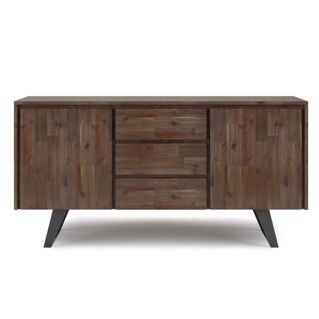 Mitchell Sideboard Buffet: Solid Acacia Wood, Metal Legs, Adjustable Shelves - WyndenHall