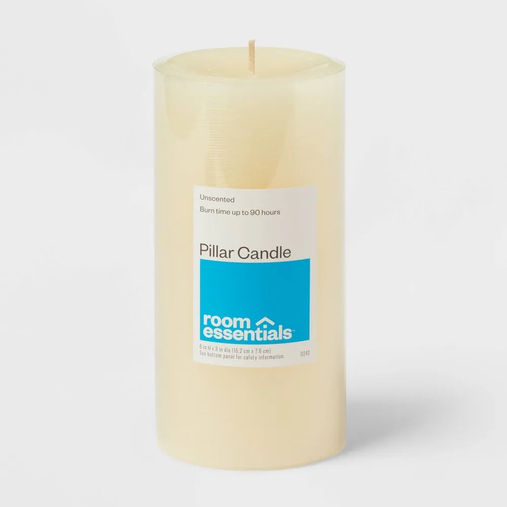 3 x 6 Unscented Candle Cream - Room Essentials: Paraffin Wax, 90hr Burn Time, Single Wick