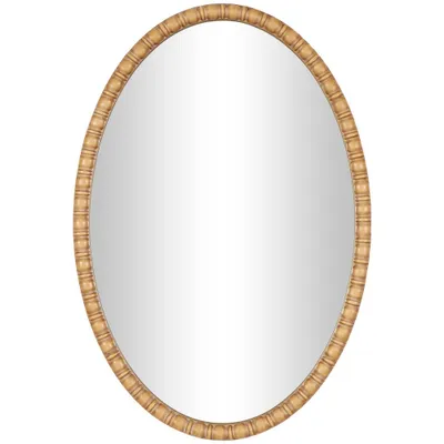 37x25 Wooden Wall Mirror with Beaded Inspired Frame Brown - Olivia & May: Bohemian Style, Oval Shape, MDF Frame, No Assembly Required