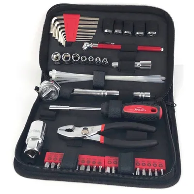 Apollo Tools 56pc SAE DT9774 Auto Tool Set In Zippered Case: Steel & Rubber, Comfort-Grip, Interchangeable Bits, 3.2 lbs