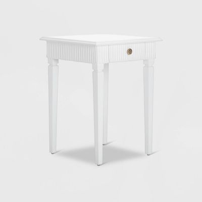 Atwood Side Table with Drawer White - Finch: Mango Wood, Scandinavian Style, No Assembly Required