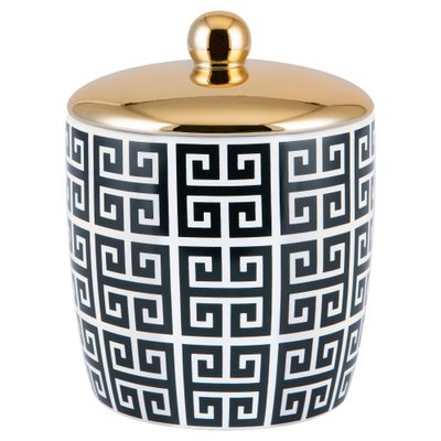 Derby Cotton Ball Jar Black/White - Allure Home Creations: Ceramic Bathroom Accessories, Hand Wash Safe