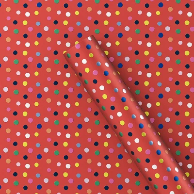 25 sq ft Colorful Polka Dot Christmas Gift Wrap Red - Wondershop: Neon Xmas Wrap, 25 sq ft, Paper, Shapes Pattern