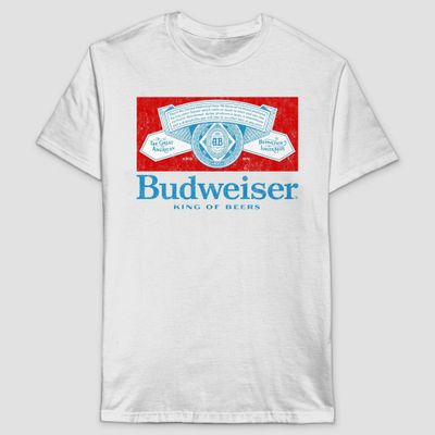 Mens Budweiser hort leeve Graphic T-hirt - White