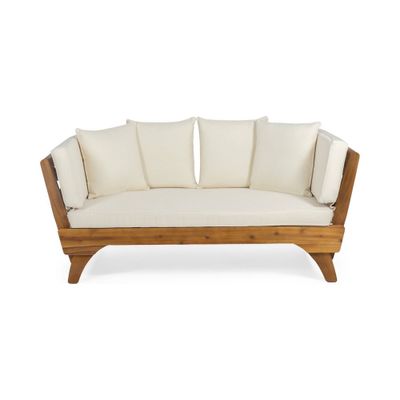 Serene Outdoor Acacia Wood Expandable Daybed with Cushions - Teak/Beige/Khaki - Christopher Knight Home: UV & Water-Resistant Patio Furniture