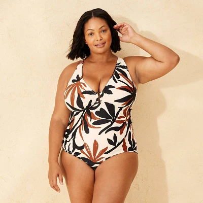 Womens Ring-Front Medium Coverage One Piece Swimsuit