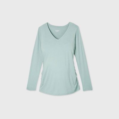 Long Sleeve V-Neck Side Shirred Maternity T-Shirt